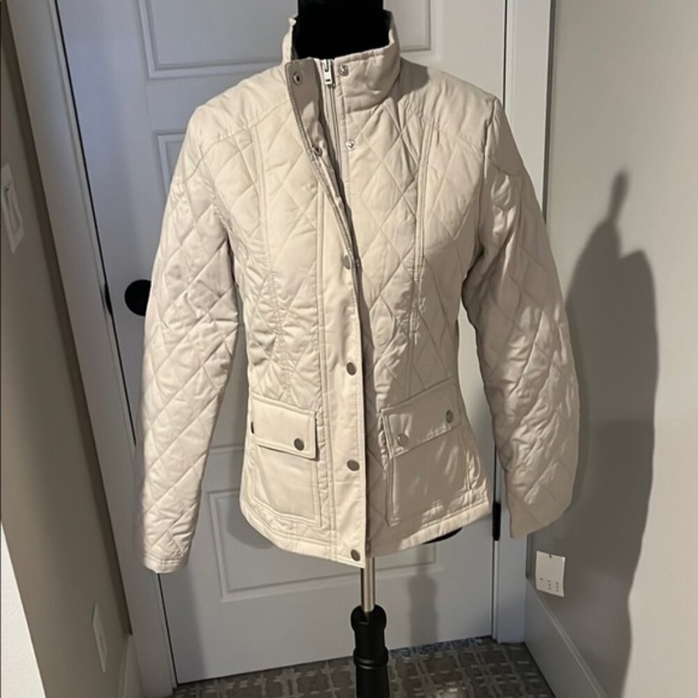 a new day Cream Puffer Jacket with Quilted Design